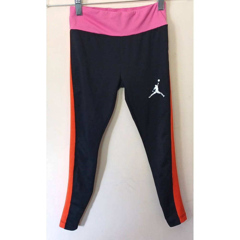 Jordan Leggings Girls Small 8-10 Black Pink Orange Jumpman Athletic Sporty Nike